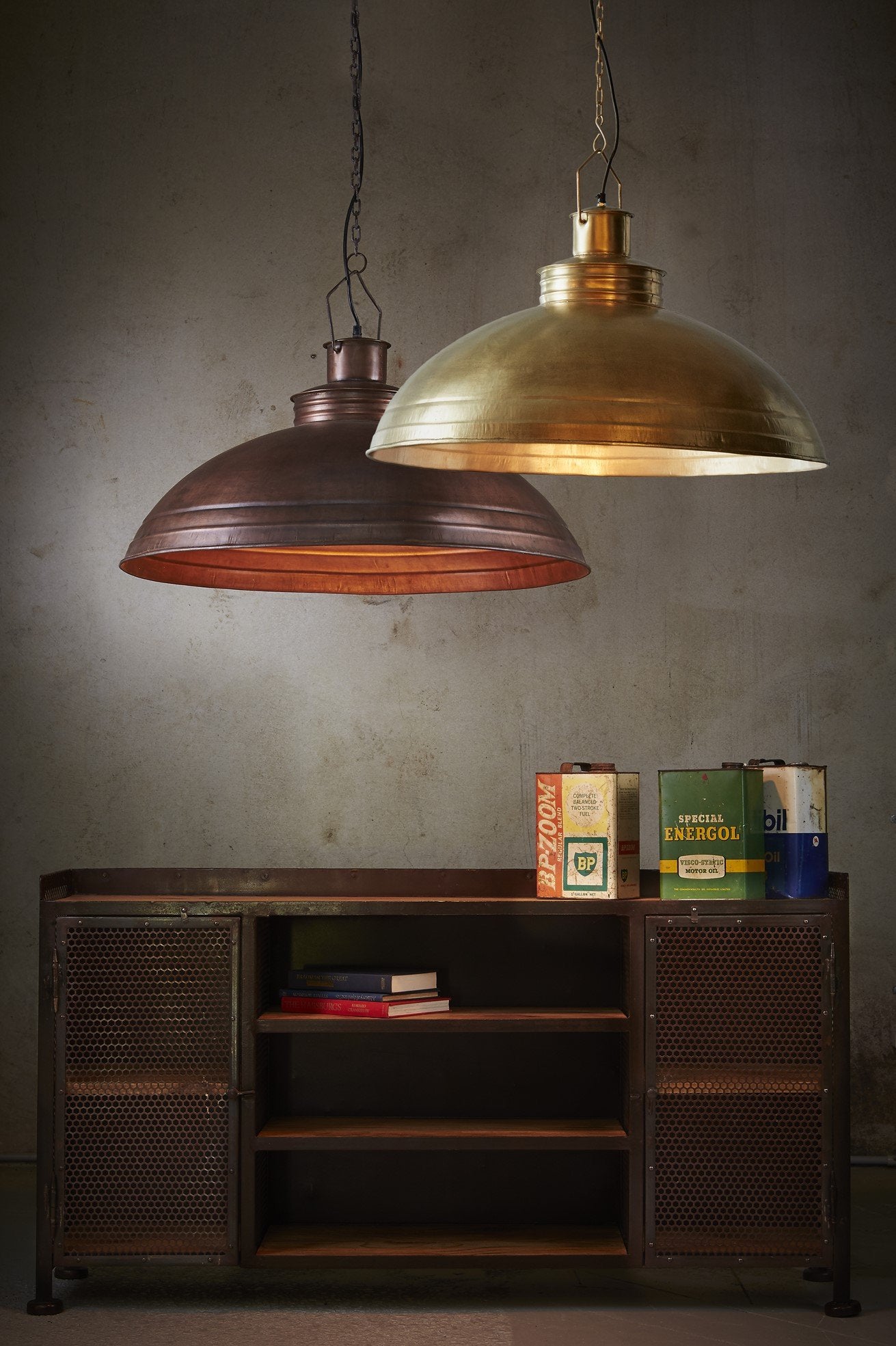 Sheldon - Antique Brass - Large Iron Shallow Dome Pendant Light-abc