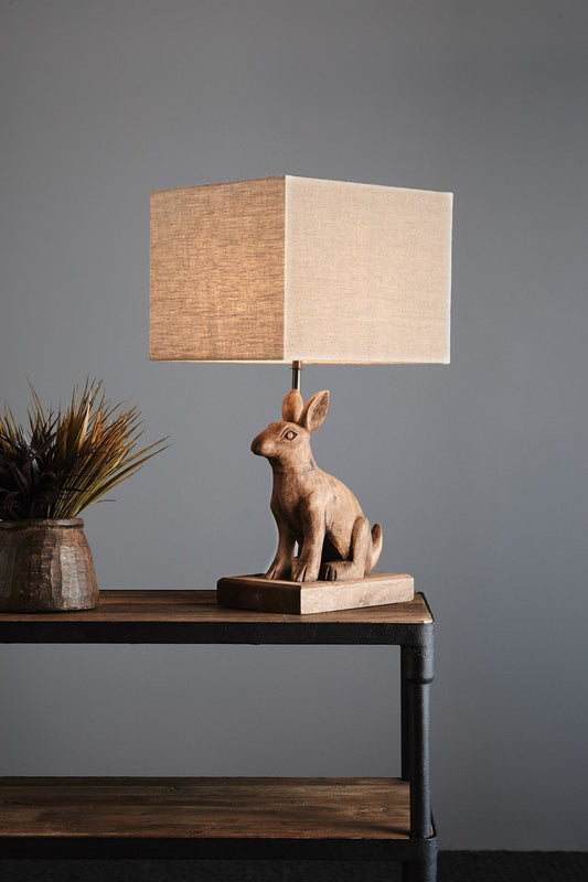 Simon - Dark Natural - Small Wooden Rabbit Table Lamp-abc