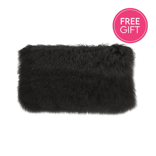 Tibetan Fur Lumbar Cushion - Black-abc
