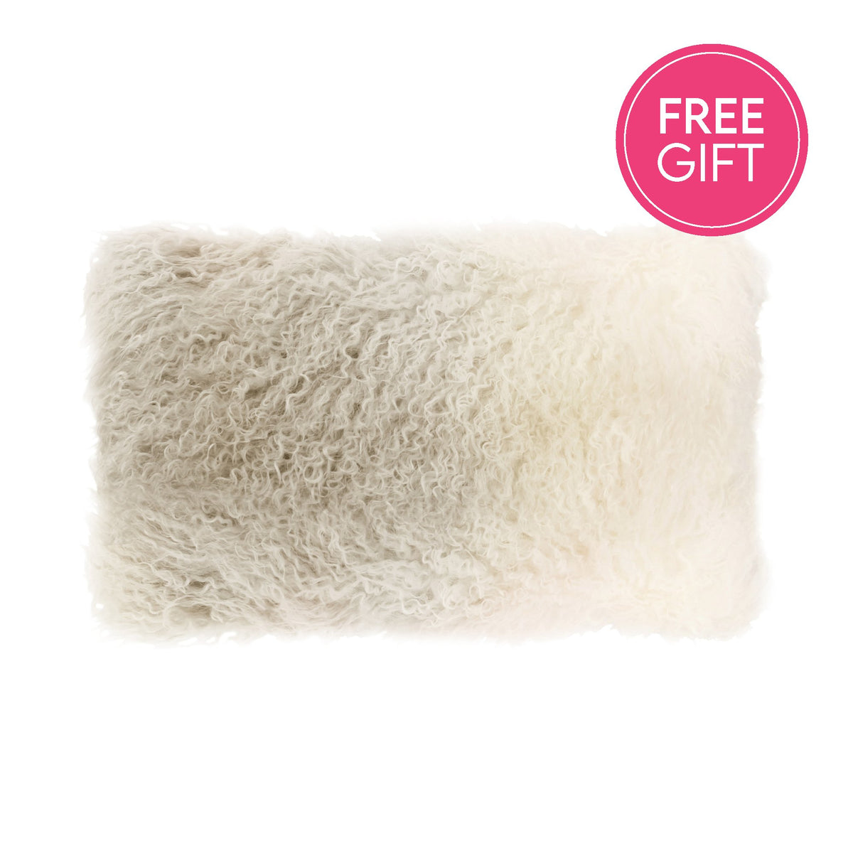 Tibetan Fur Lumbar Cushion - Ivory Grey Ombre-abc