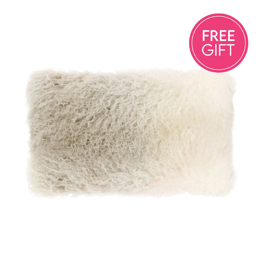 Tibetan Fur Lumbar Cushion - Ivory Grey Ombre-abc