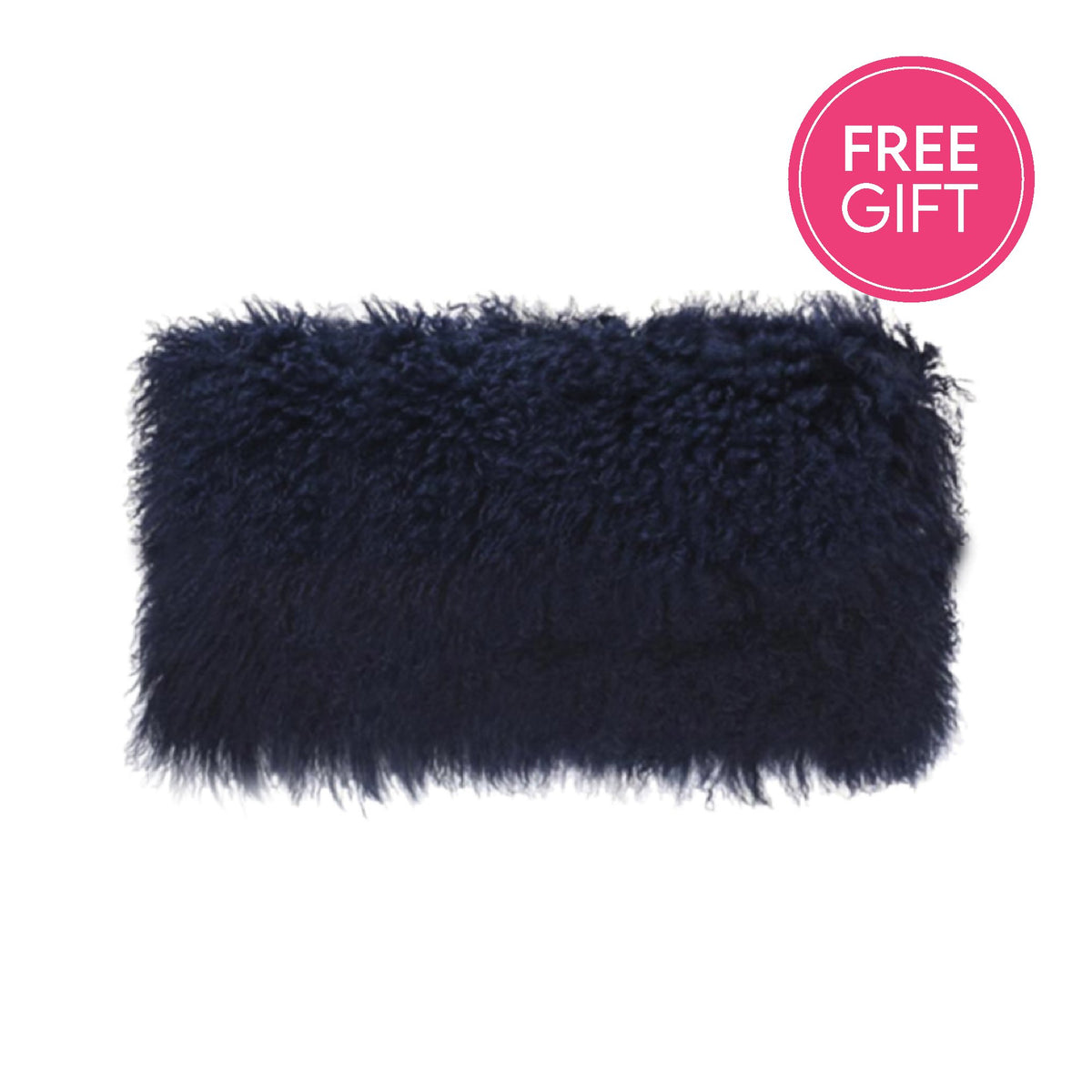 Tibetan Fur Lumbar Cushion - Navy-abc