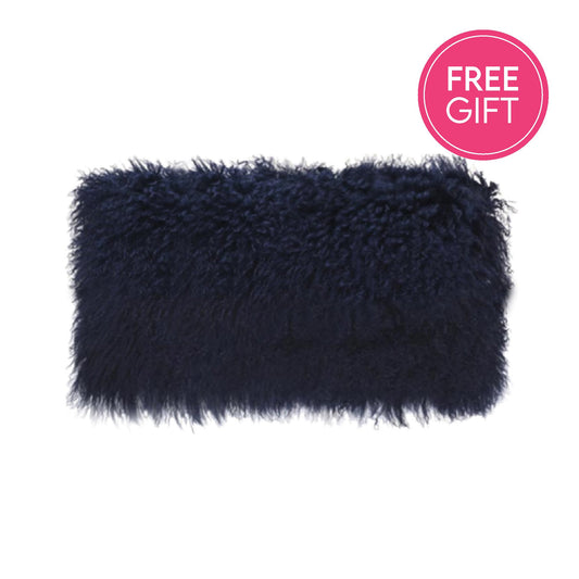 Tibetan Fur Lumbar Cushion - Navy-abc