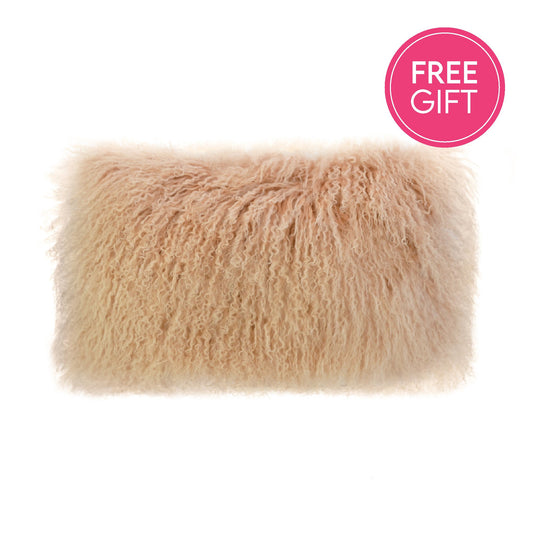 Tibetan Fur Lumbar Cushion - Nude-abc