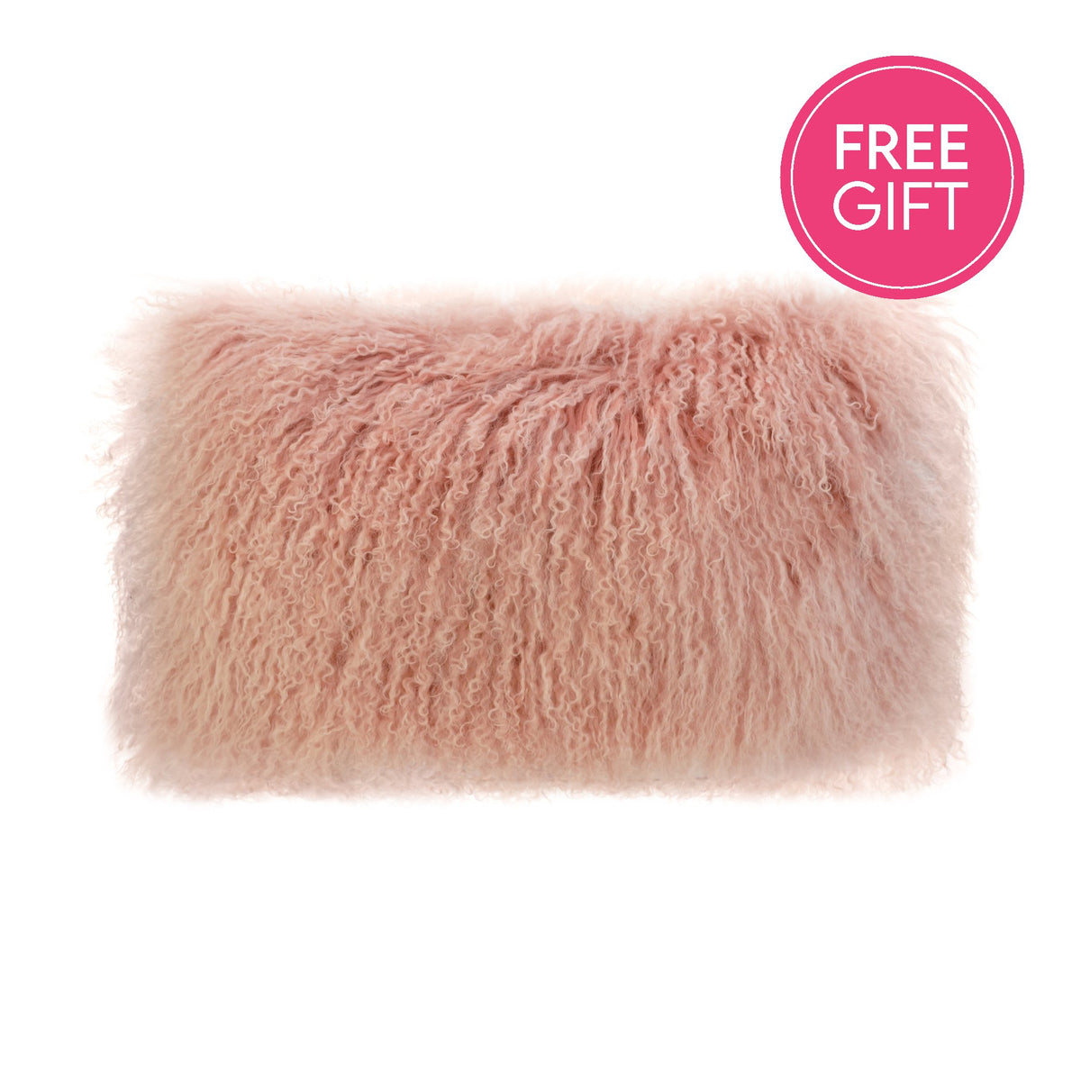 Tibetan Fur Lumbar Cushion - Pink-abc
