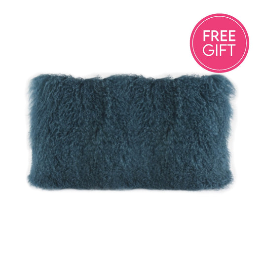 Tibetan Fur Lumbar Cushion - Peacock-abc