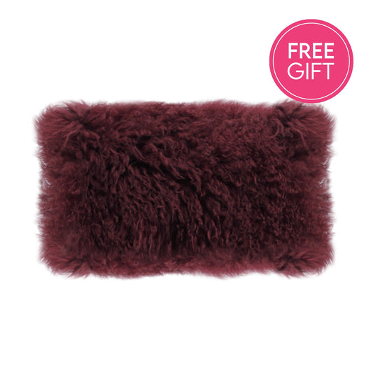 Tibetan Fur Lumbar Cushion - Plum-abc