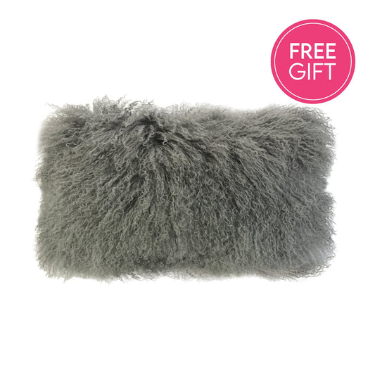 Tibetan Fur Lumbar Cushion - Smoke Grey-abc