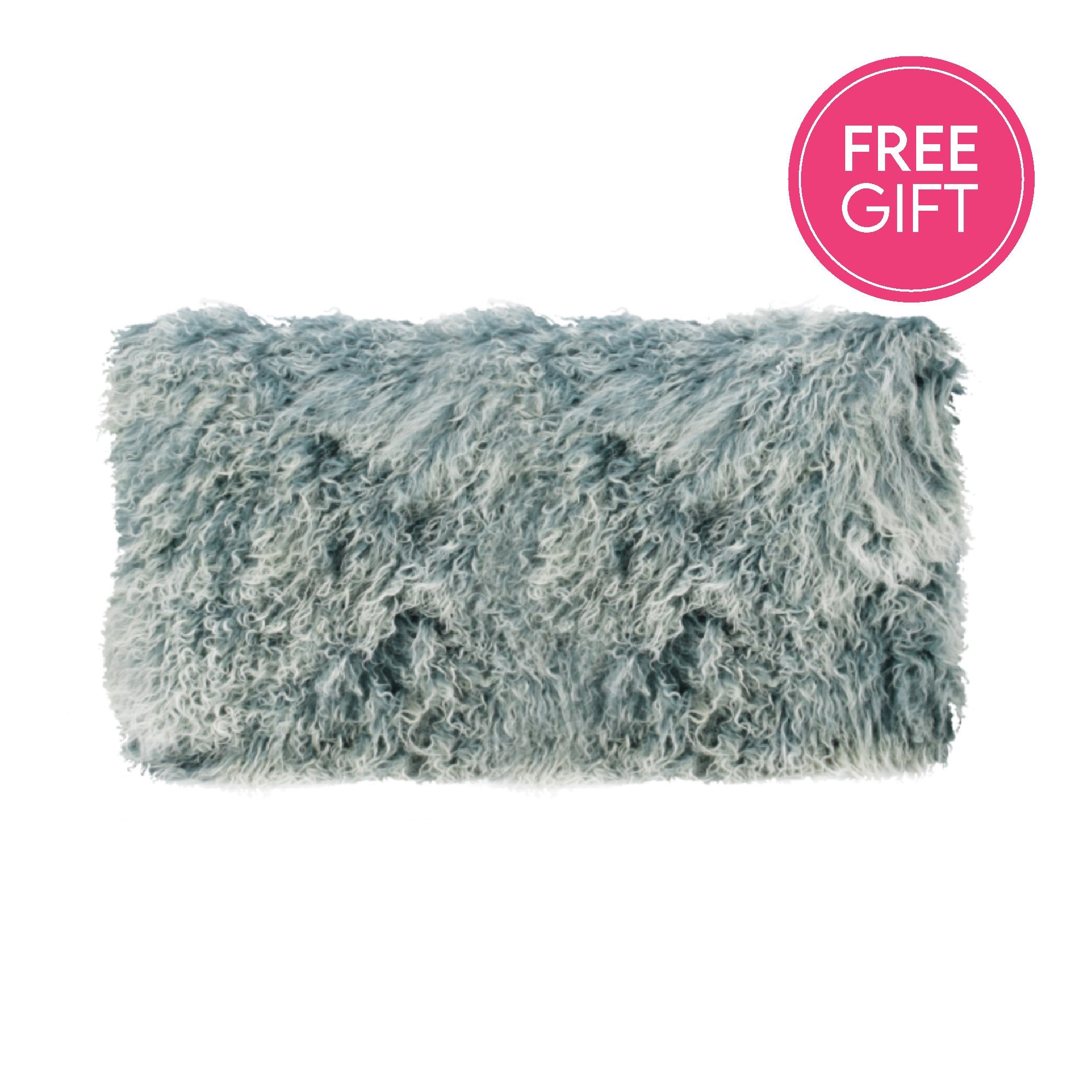 Tibetan Fur Lumbar Cushion - Blue Snowflake-abc