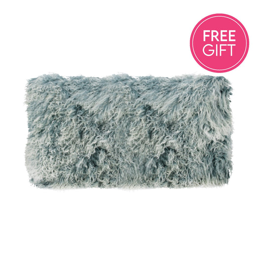 Tibetan Fur Lumbar Cushion - Blue Snowflake-abc