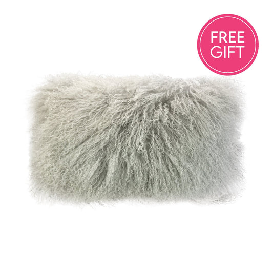 Tibetan Fur Lumbar Cushion - Silver Grey-abc