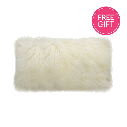 Tibetan Fur Lumbar Cushion - White-abc