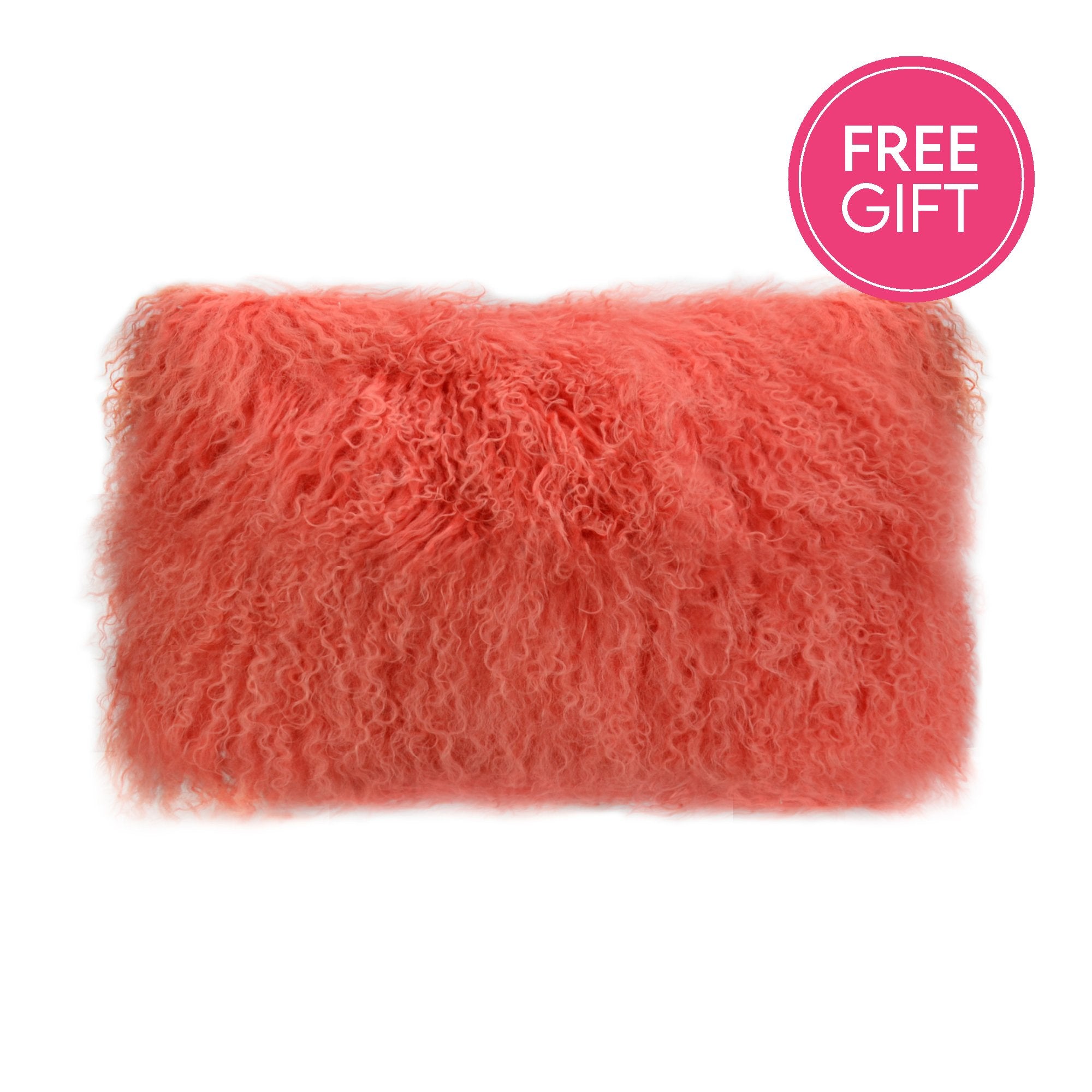 Tibetan Fur Lumbar Cushion - Coral-abc