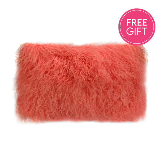Tibetan Fur Lumbar Cushion - Coral-abc