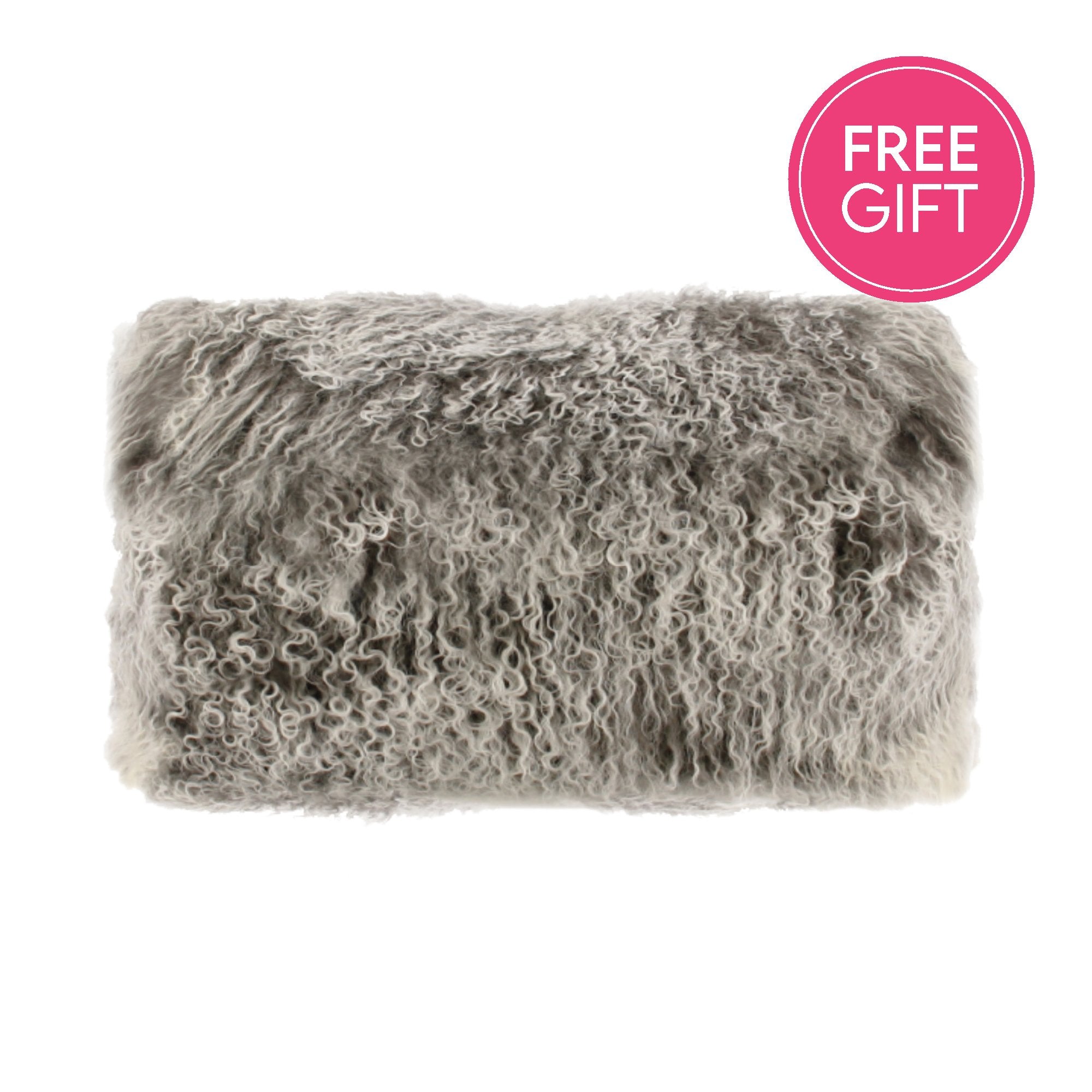 Tibetan Fur Lumbar Cushion - Charcoal Snowflake-abc