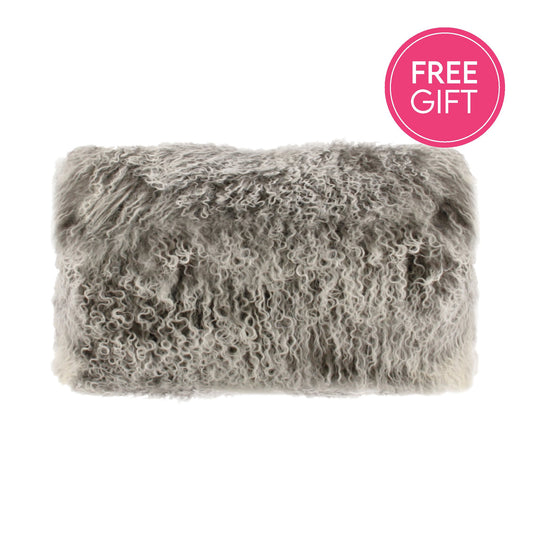 Tibetan Fur Lumbar Cushion - Charcoal Snowflake-abc