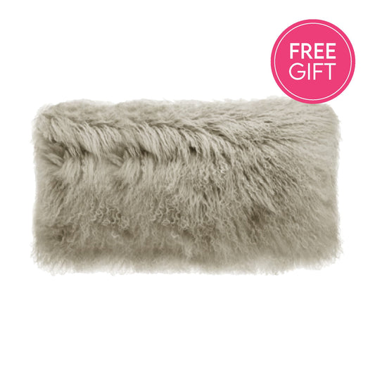 Tibetan Fur Lumbar Cushion - Grey-abc