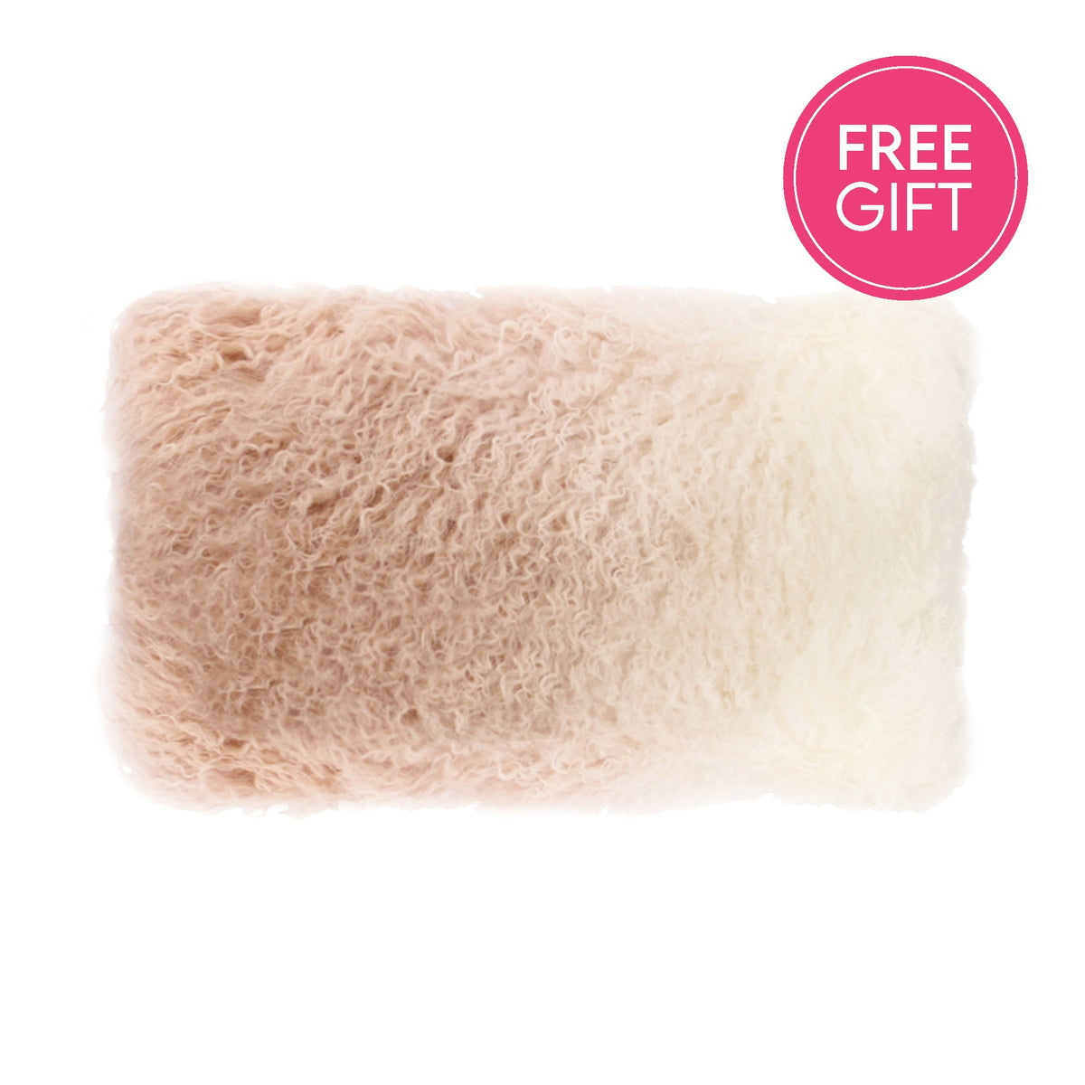 Tibetan Fur Lumbar Cushion - Ivory Blush Ombre-abc