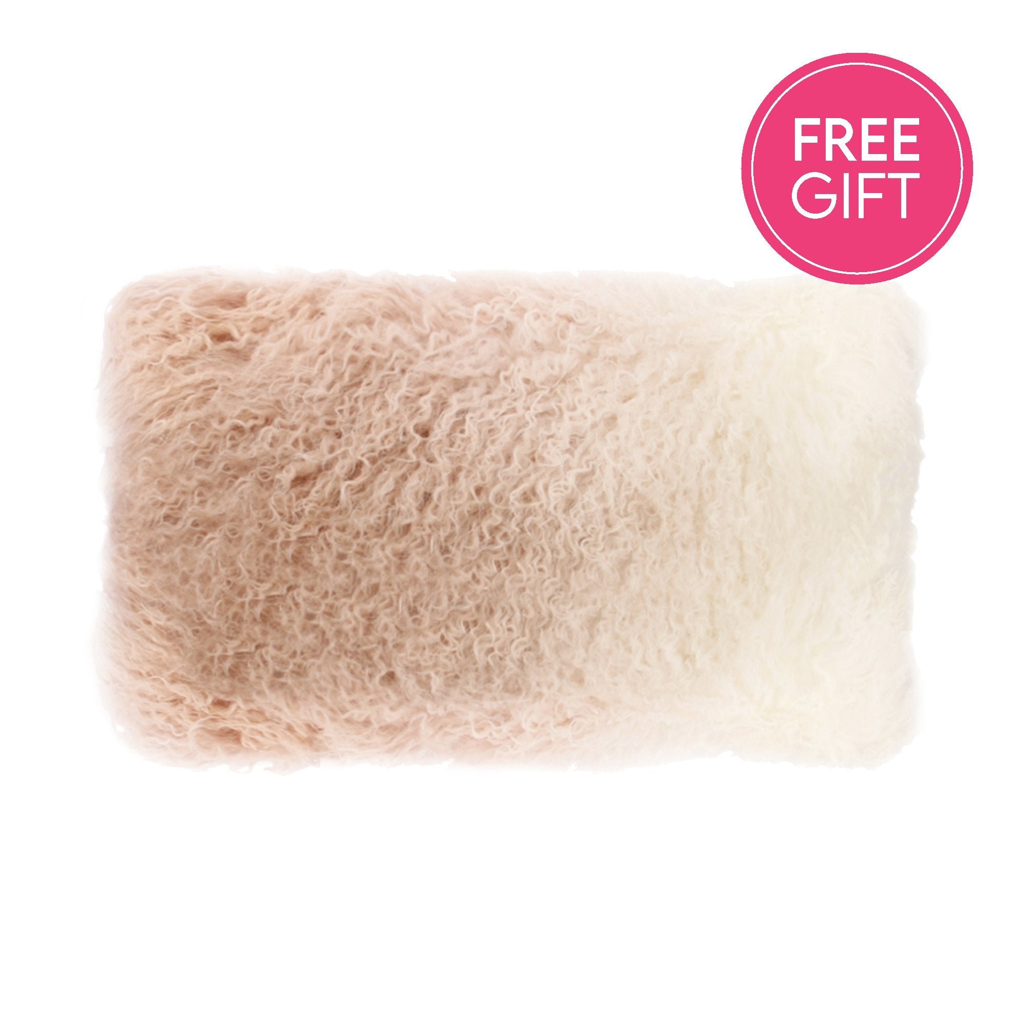 Tibetan Fur Lumbar Cushion - Ivory Blush Ombre-abc