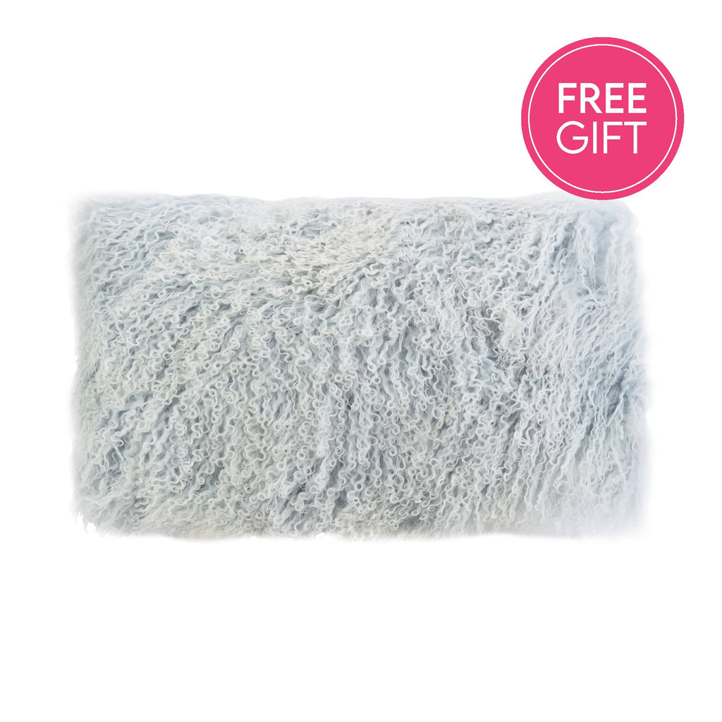 Tibetan Fur Lumbar Cushion - Ice Blue Snowflake-abc