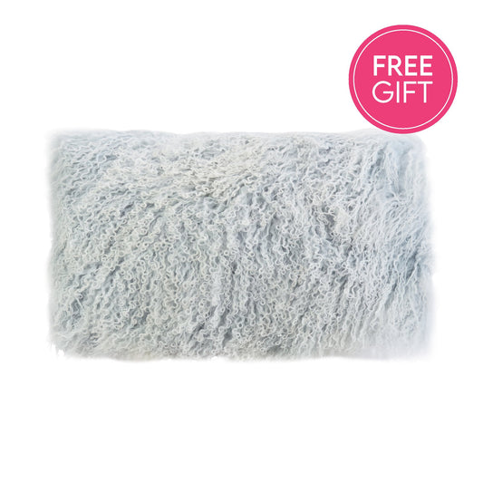Tibetan Fur Lumbar Cushion - Ice Blue Snowflake-abc