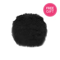 Tibetan Fur Round Cushion - Black-abc