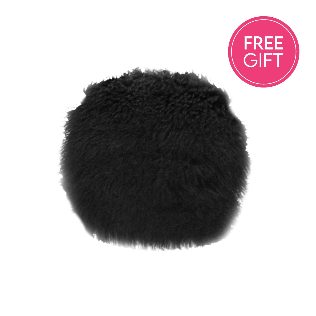 Tibetan Fur Round Cushion - Black-abc