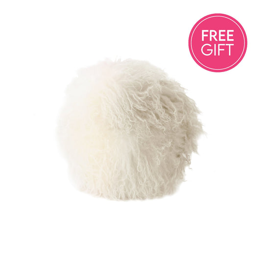 Tibetan Fur Round Cushion - Ivory Grey Ombre-abc