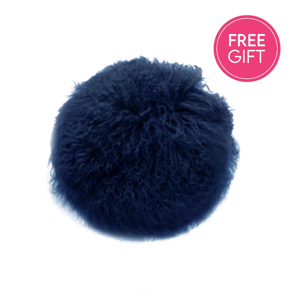 Tibetan Fur Round Cushion - Navy-abc
