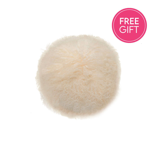 Tibetan Fur Round Cushion - Natural-abc