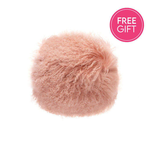 Tibetan Fur Round Cushion - Pink-abc