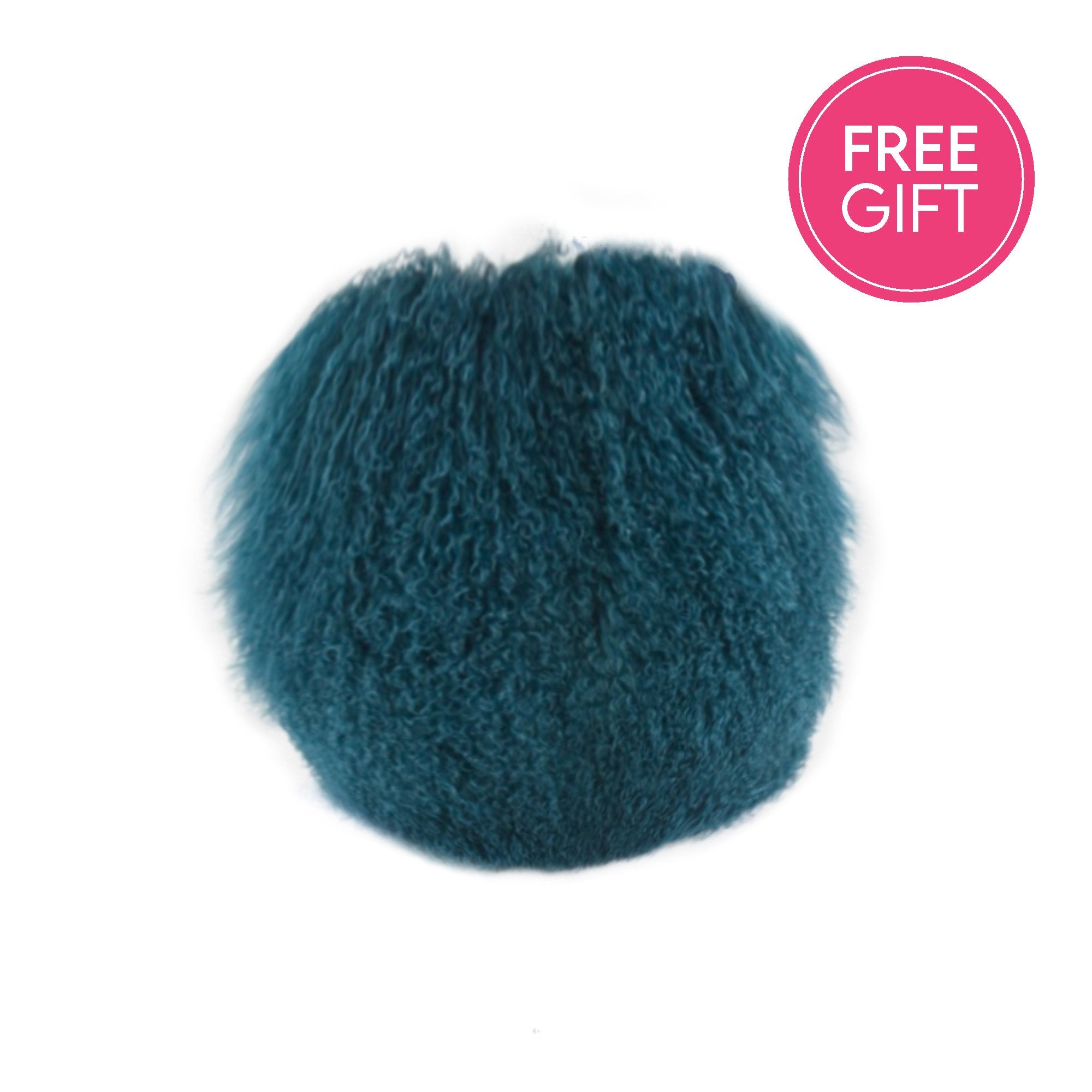 Tibetan Fur Round Cushion - Peacock-abc