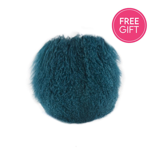 Tibetan Fur Round Cushion - Peacock-abc