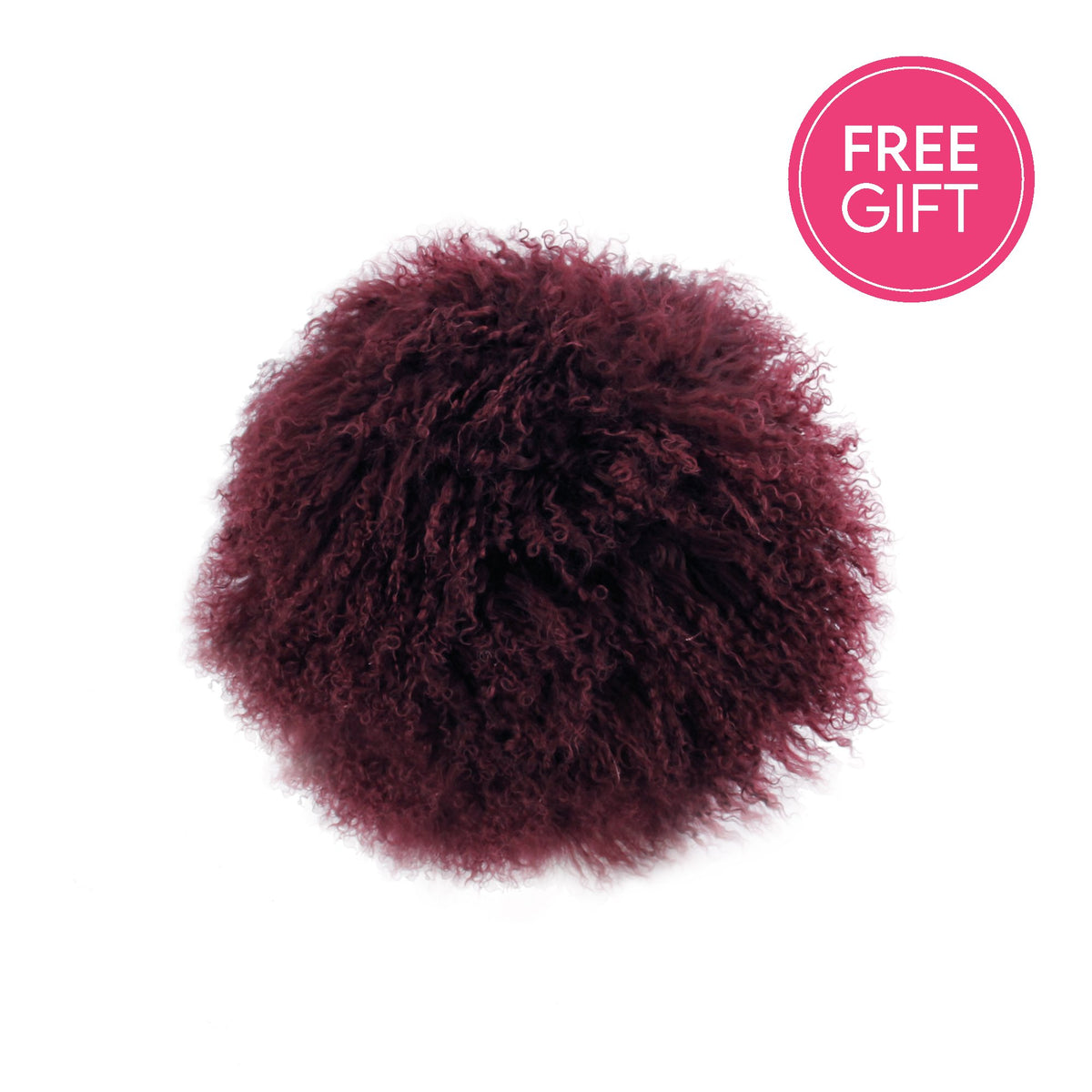 Tibetan Fur Round Cushion - Plum-abc