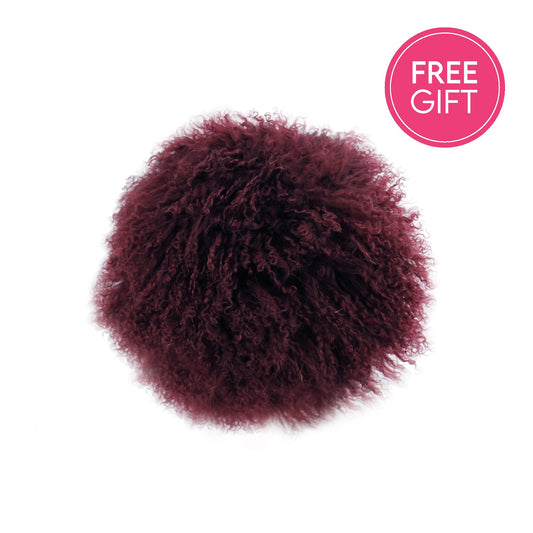 Tibetan Fur Round Cushion - Plum-abc