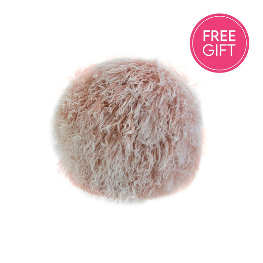 Tibetan Fur Round Cushion - Pink Snowflake-abc