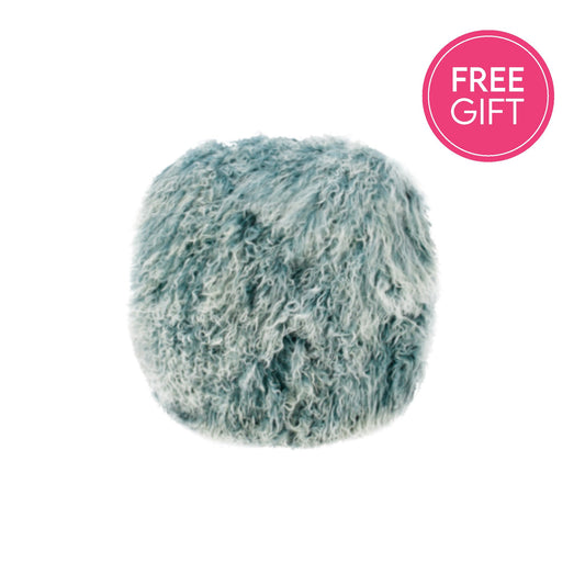 Tibetan Fur Round Cushion - Blue Snowflake-abc