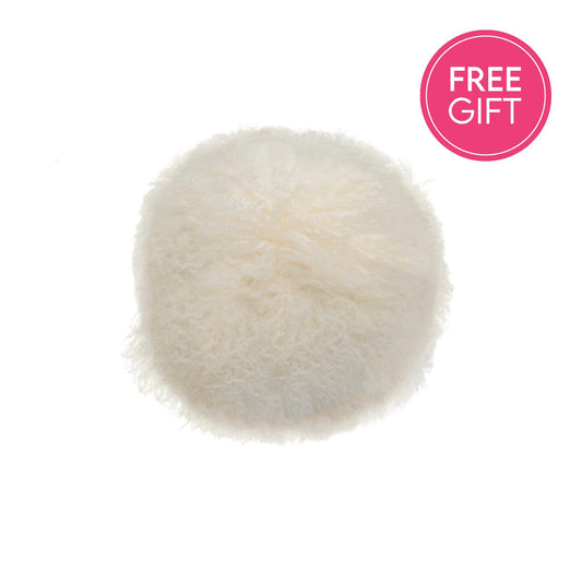 Tibetan Fur Round Cushion - White-abc