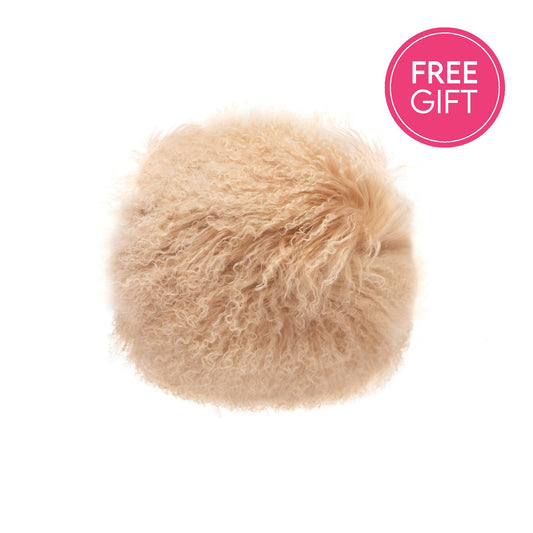 Tibetan Fur Round Cushion - Nude-abc
