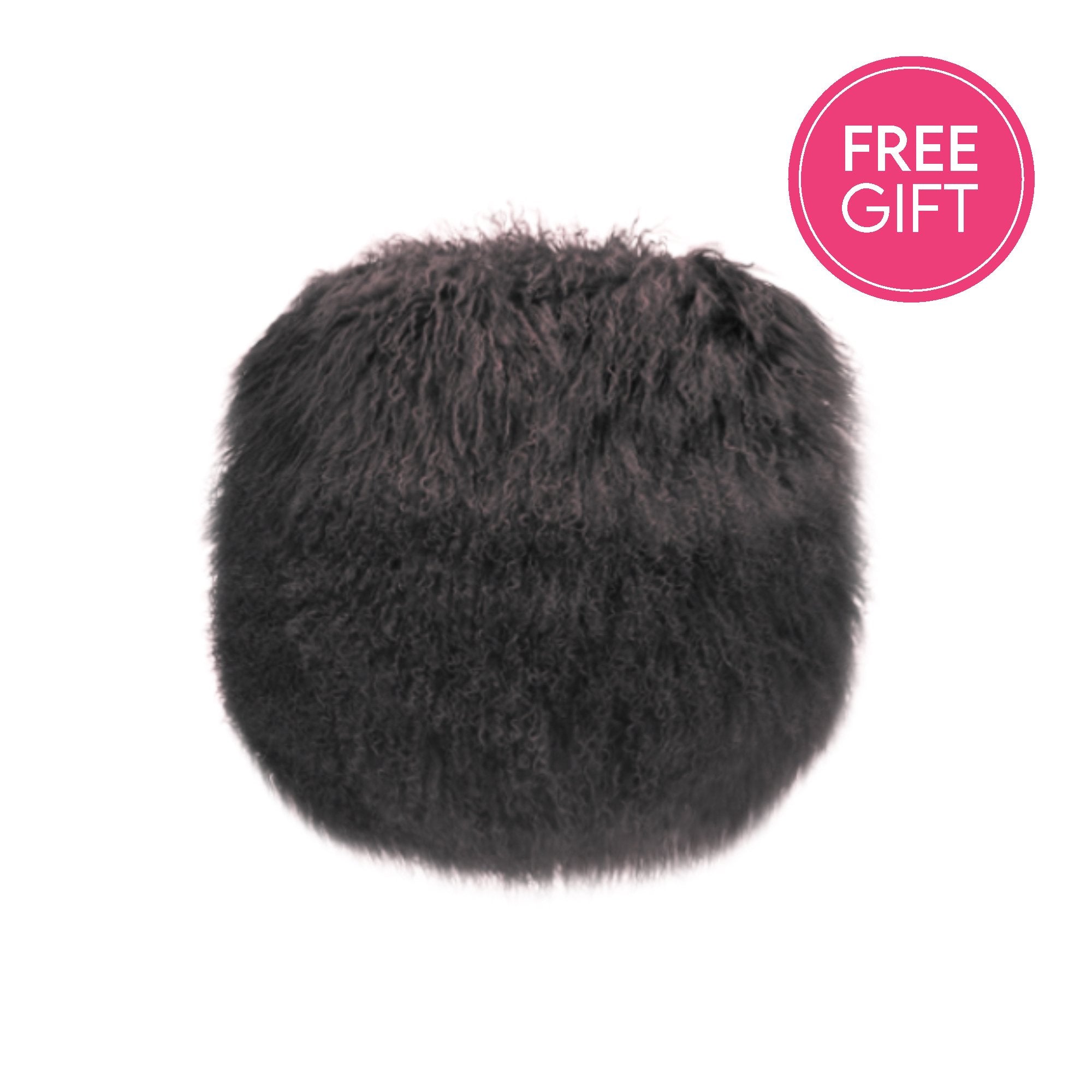 Tibetan Fur Round Cushion - Charcoal-abc