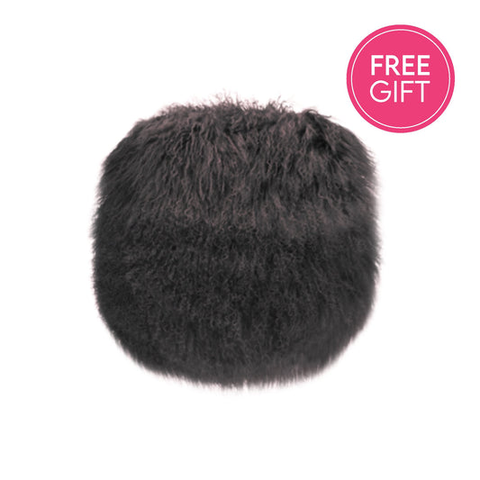 Tibetan Fur Round Cushion - Charcoal-abc