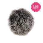 Tibetan Fur Round Cushion - Charcoal Snowflake-abc