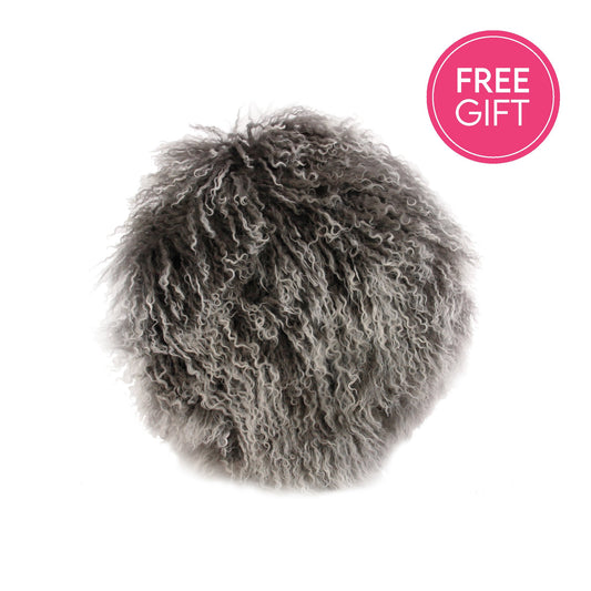 Tibetan Fur Round Cushion - Charcoal Snowflake-abc