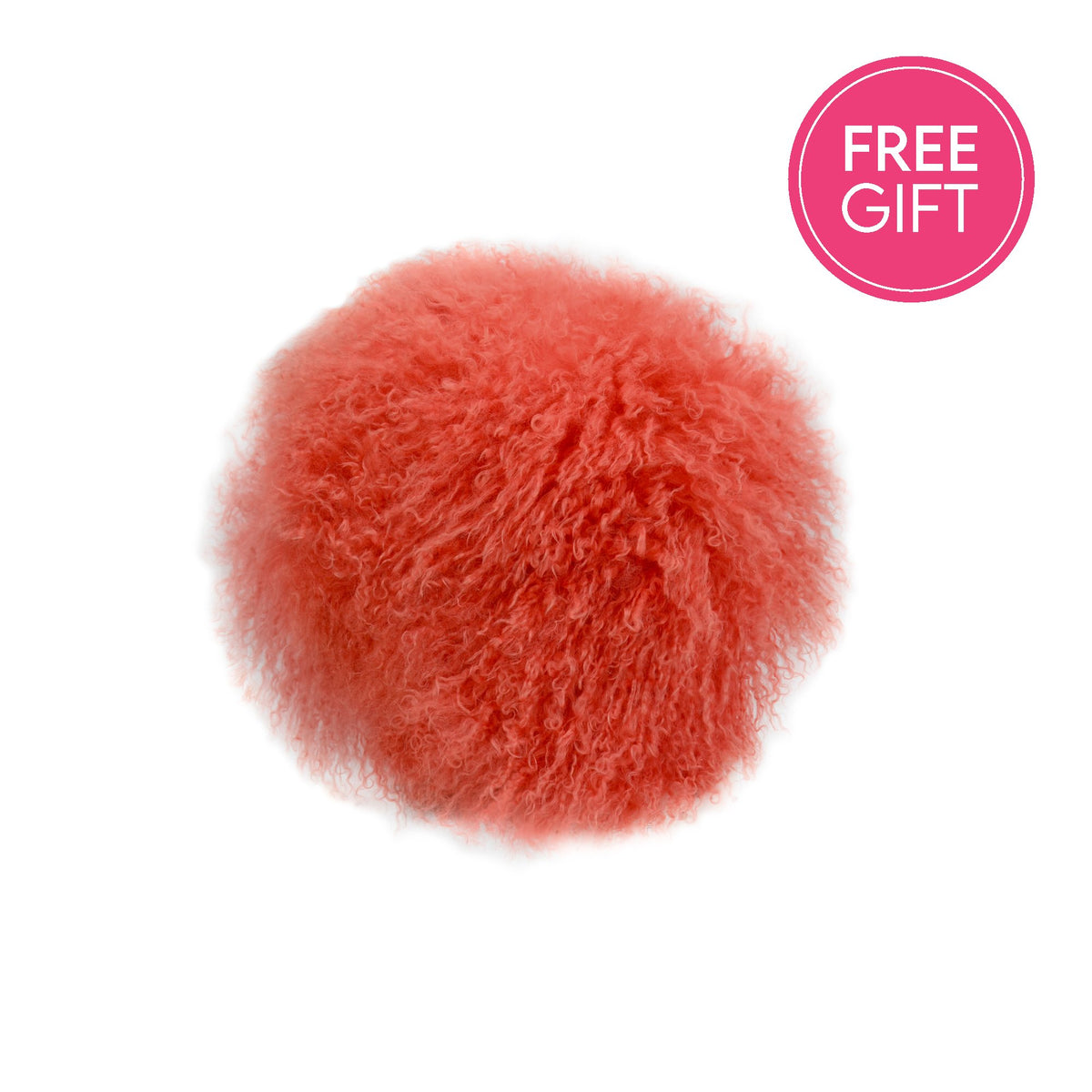 Tibetan Fur Round Cushion - Coral-abc