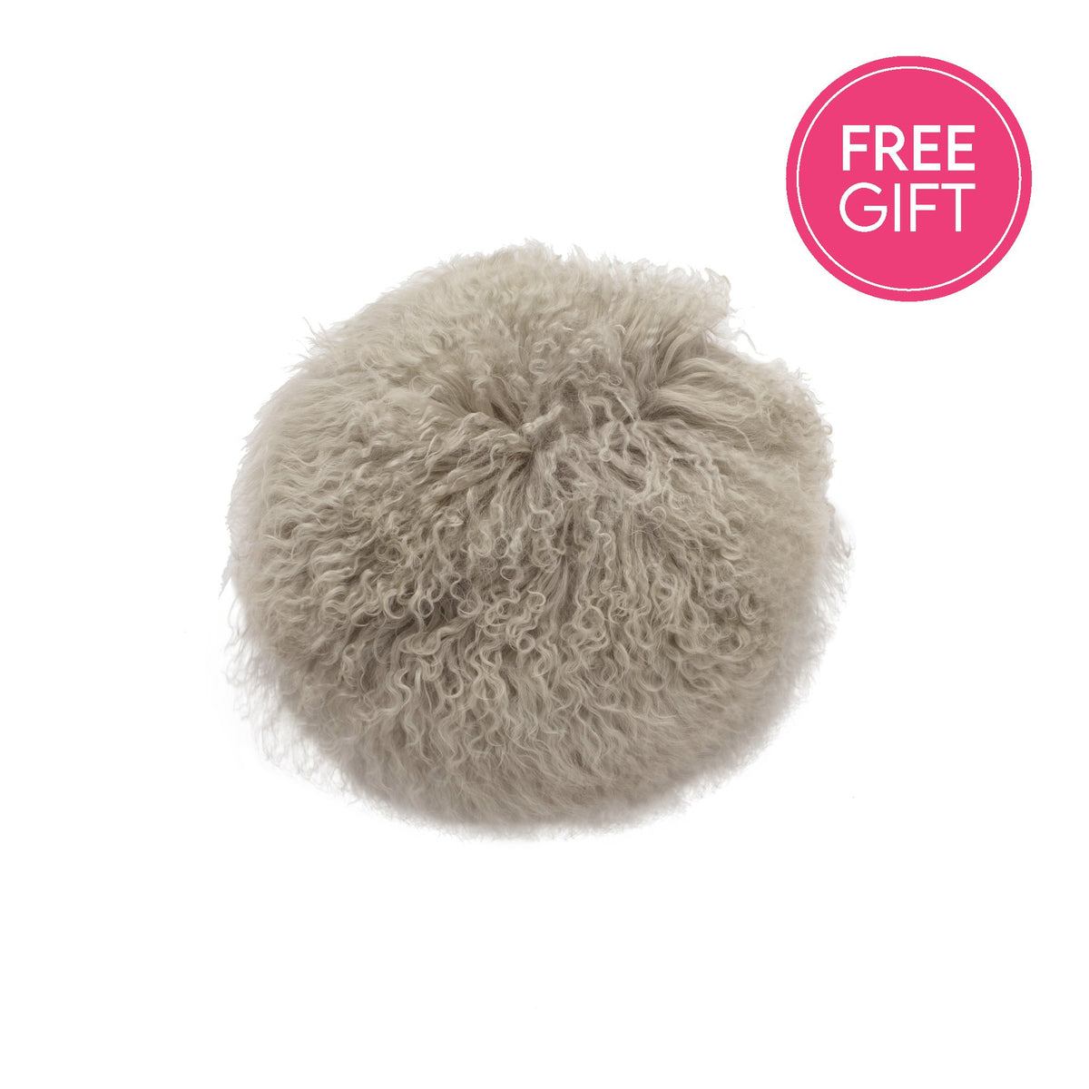 Tibetan Fur Round Cushion - Grey-abc