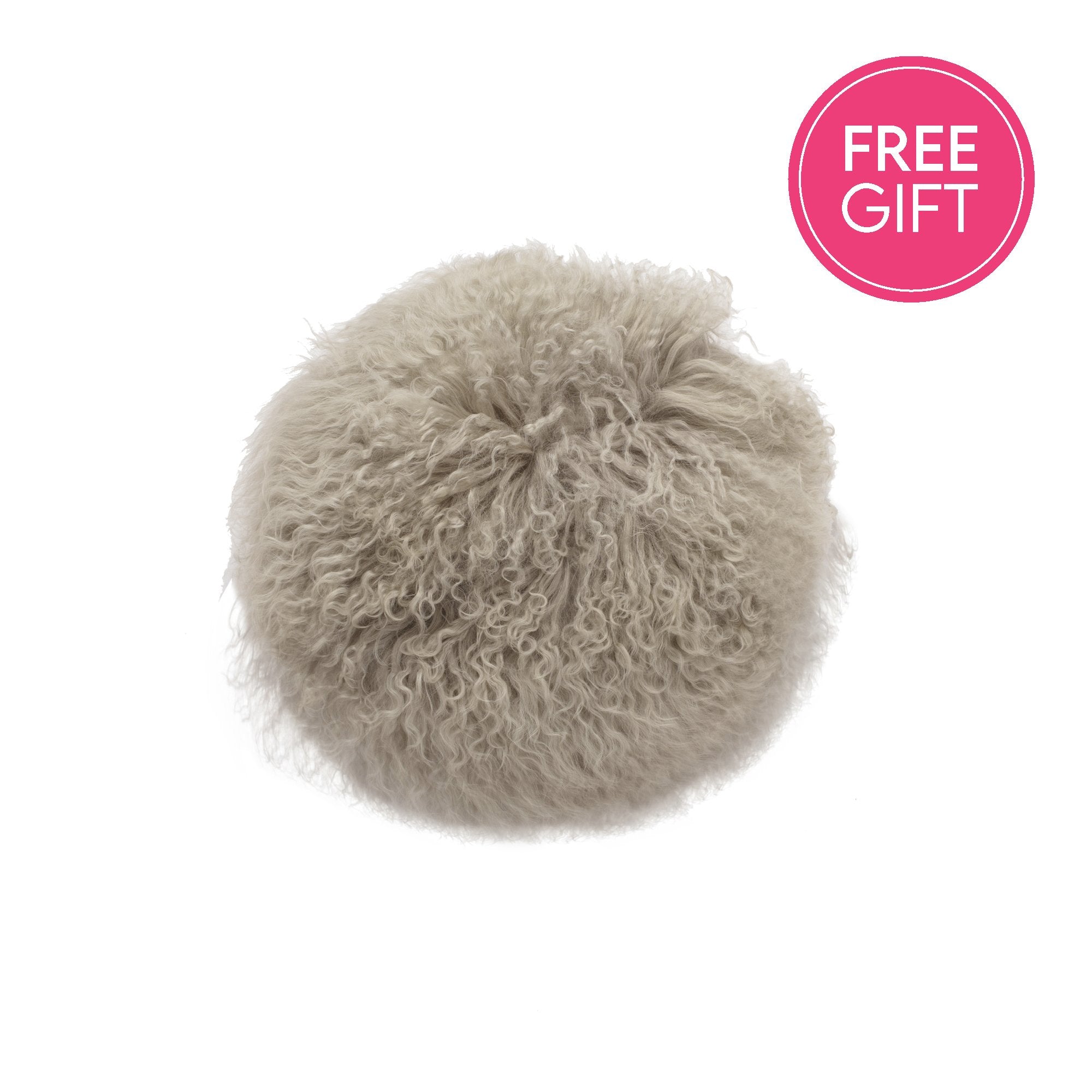 Tibetan Fur Round Cushion - Grey-abc