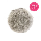Tibetan Fur Round Cushion - Grey Snowflake-abc