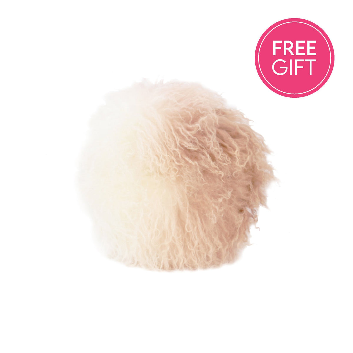 Tibetan Fur Round Cushion - Ivory Blush Ombre-abc