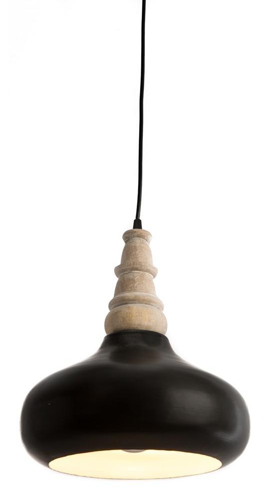 Black Iron Pendant Light with Wood Finial-abc