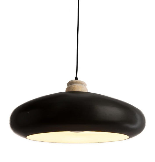 Black Iron Pendant Light with Wood Finial-abc